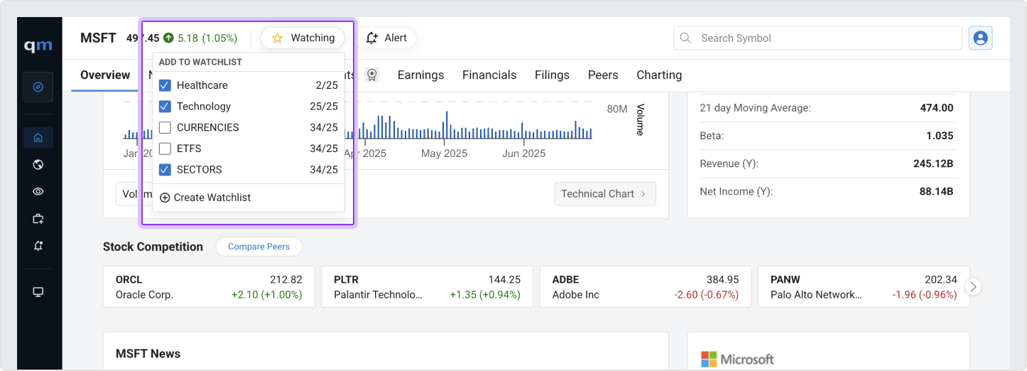 Add to Watchlist from Quote